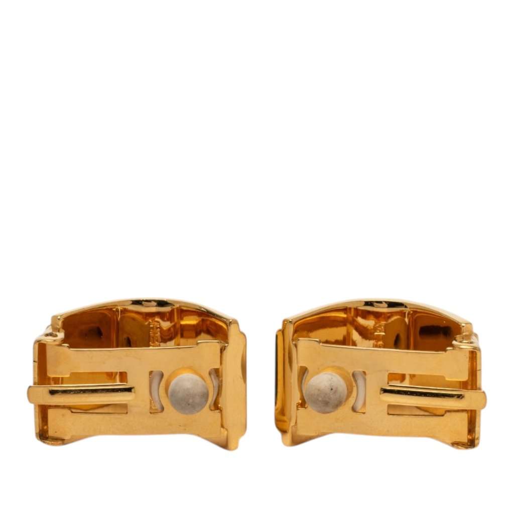 Hermès Gold Plated Enamel Cloisonne Clip On Earrings Gold Metal Very good - Back View