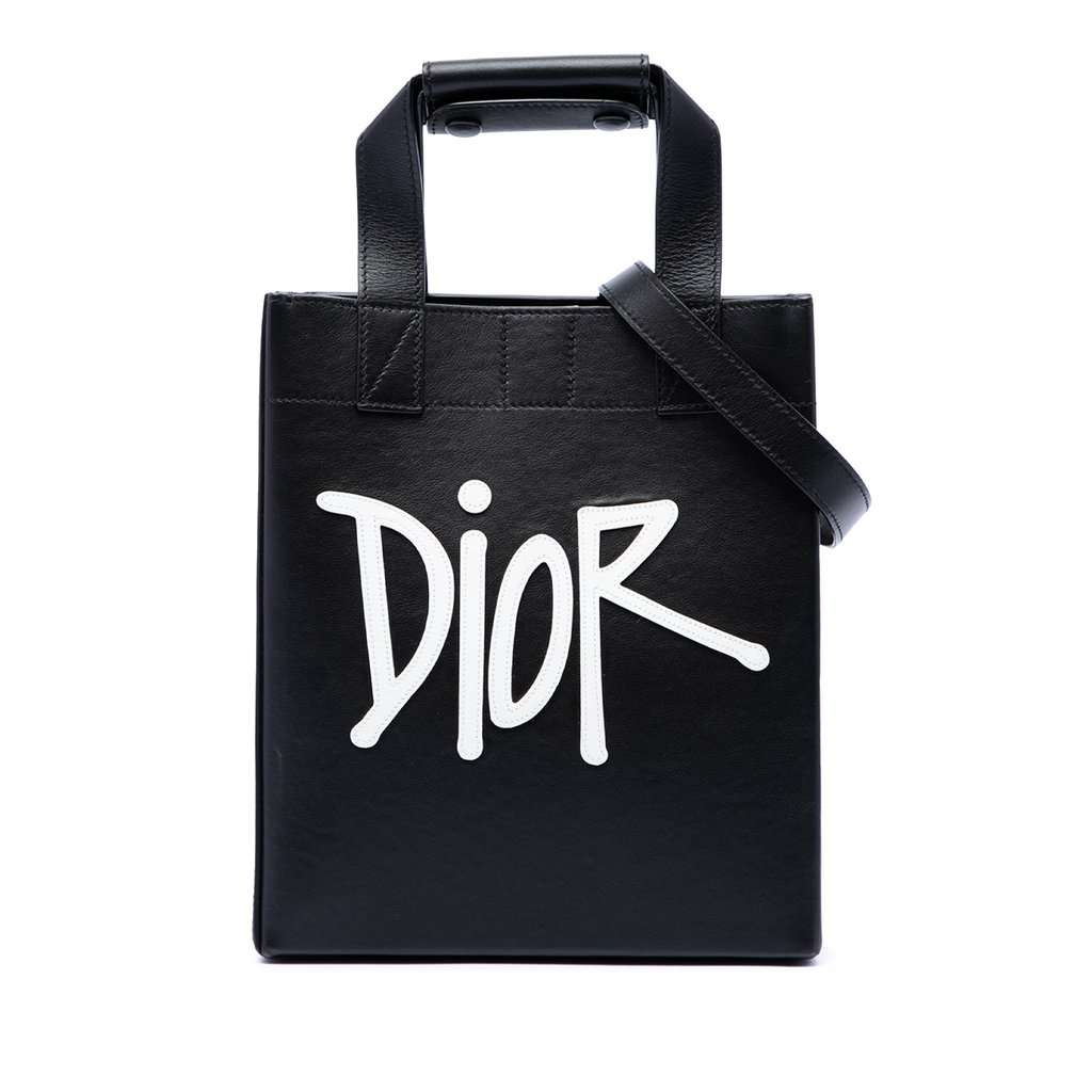 Dior Stussy Small Logo Applique Tote Black Leather Very good - Front View