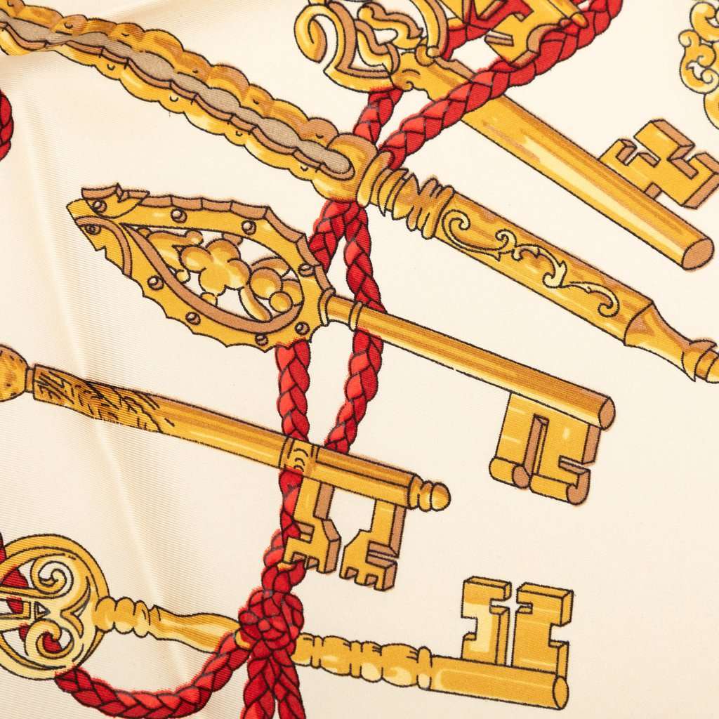 Hermès Les Cles Silk Scarf 90 Brown Very good - Inside View