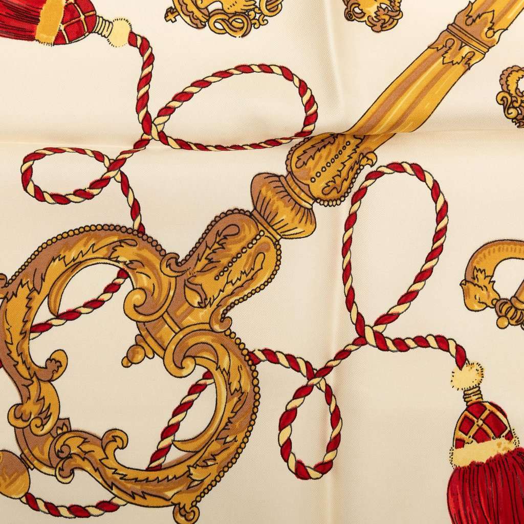 Hermès Les Cles Silk Scarf 90 Brown Very good - Model View