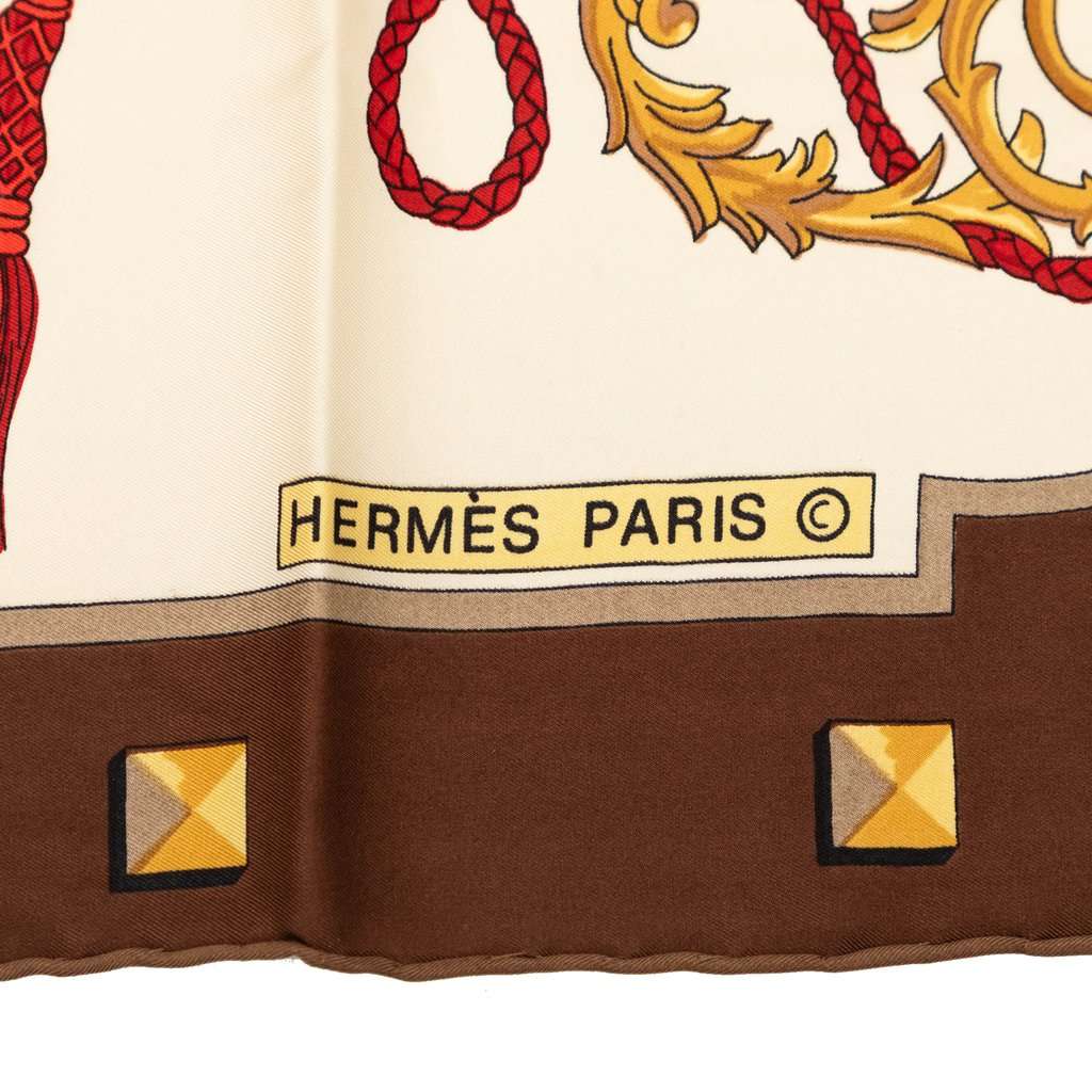 Hermès Les Cles Silk Scarf 90 Brown Very good - Box View