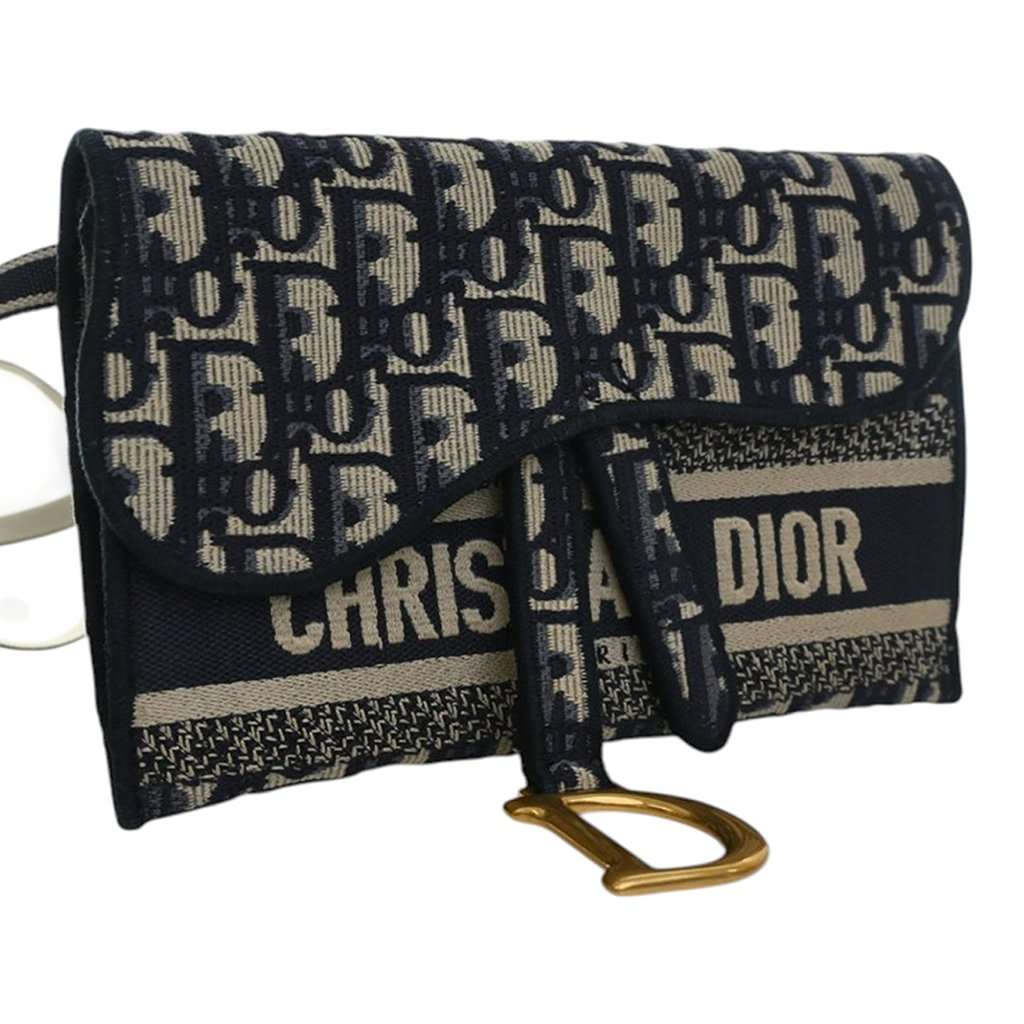 Dior Oblique Canvas Embroidered Saddle Slim Belt Pouch Blue Very good condition - Back View