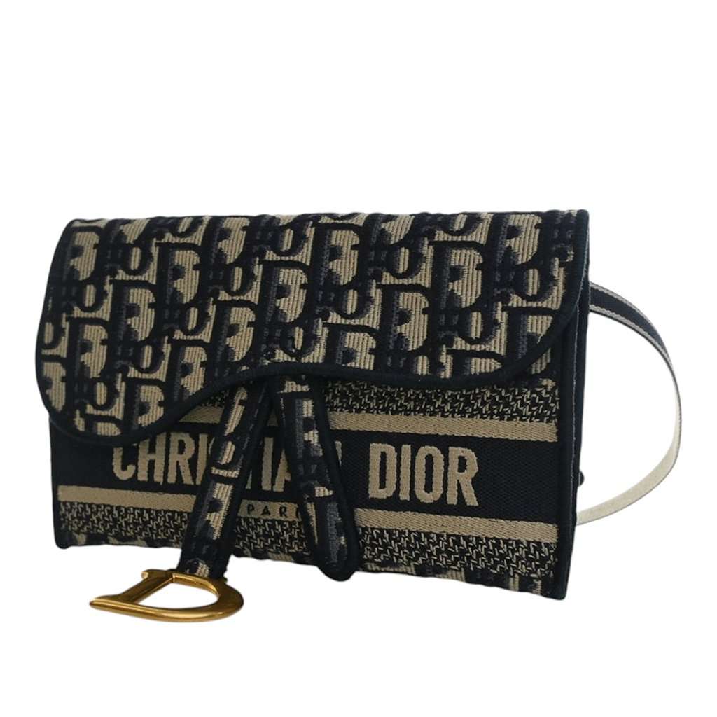 Dior Oblique Canvas Embroidered Saddle Slim Belt Pouch Blue Very good condition - Inside View