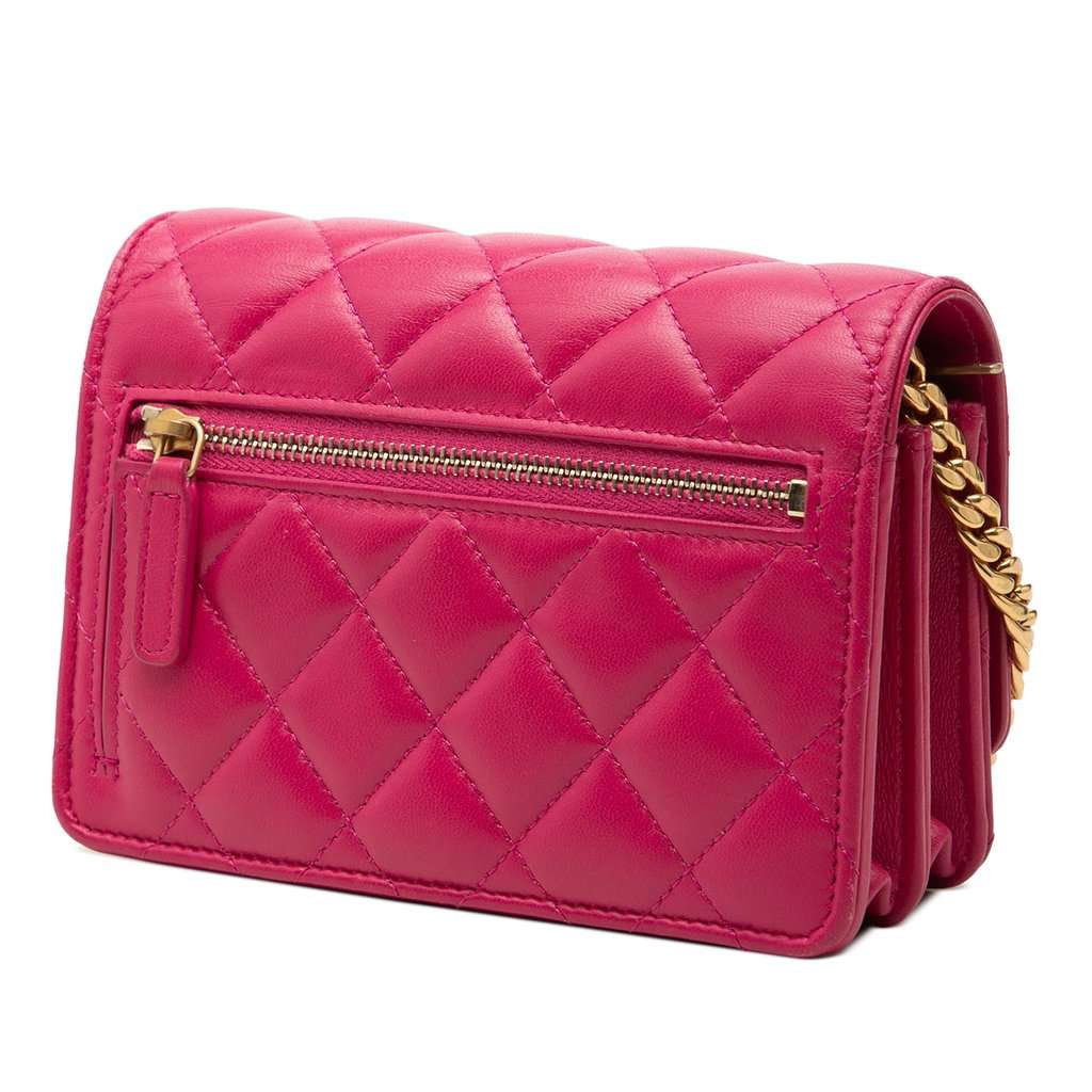 Chanel Mini CC Quilted Lambskin Pearl Samba Wallet On Chain Pink Leather Very good - Back View