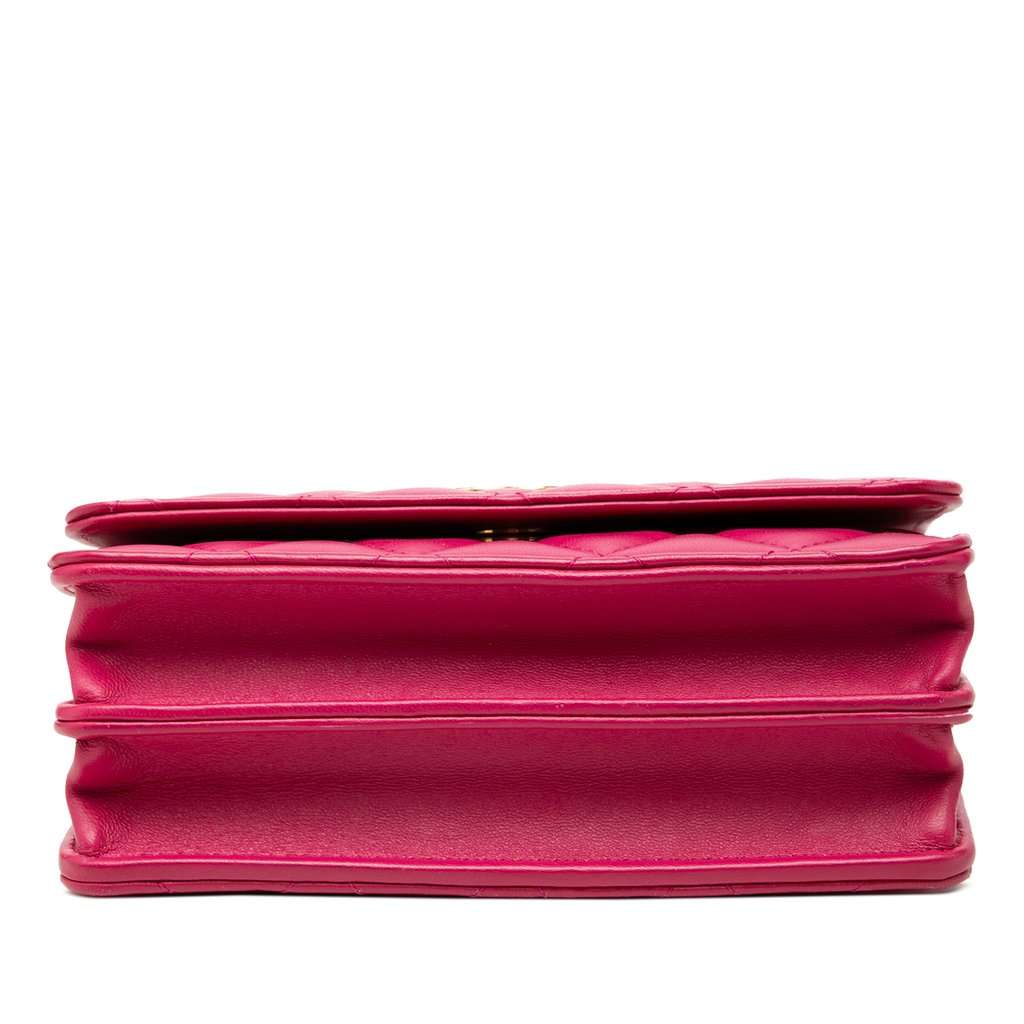 Chanel Mini CC Quilted Lambskin Pearl Samba Wallet On Chain Pink Leather Very good - Inside View