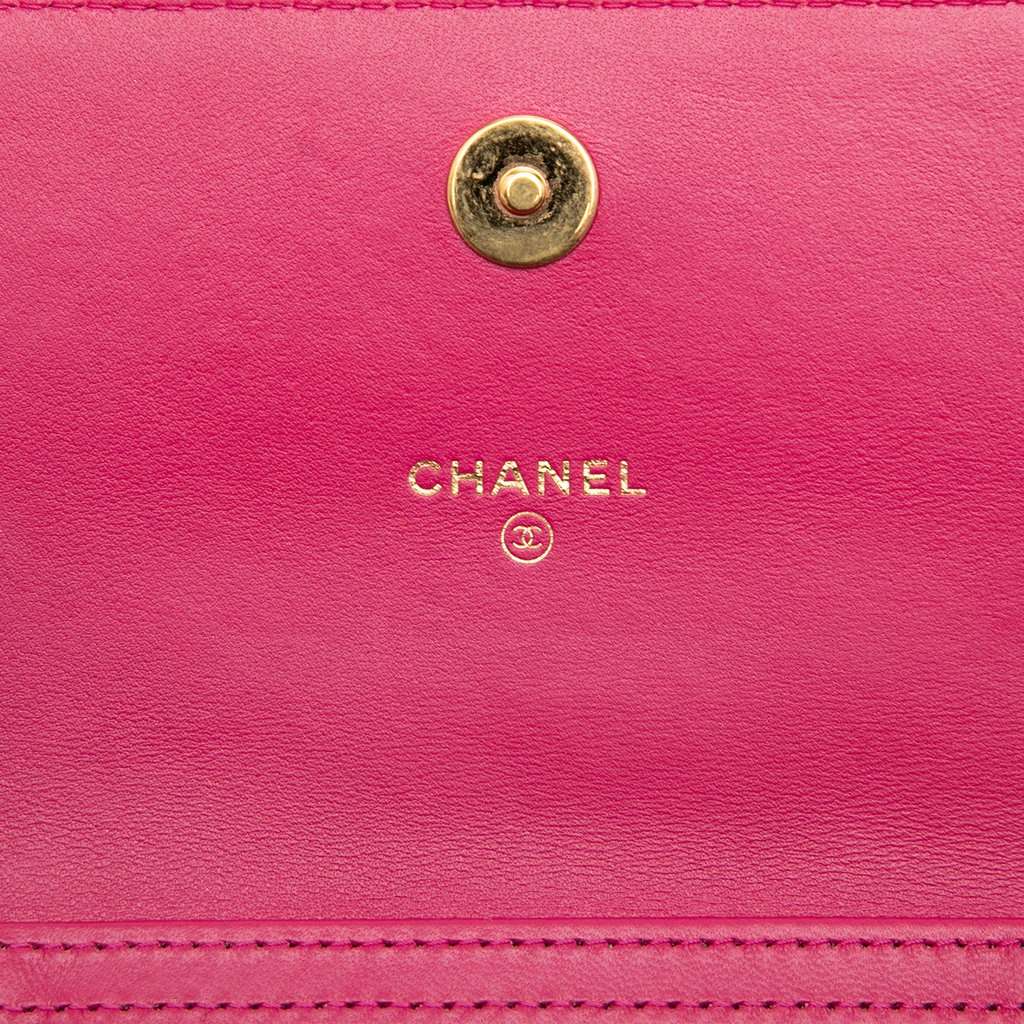 Chanel Mini CC Quilted Lambskin Pearl Samba Wallet On Chain Pink Leather Very good - Box View