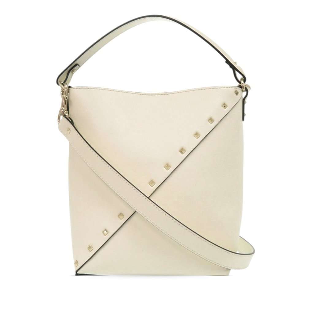 Valentino Leather Rockstud Wispy Bucket Bag White Leather Very good condition - Front View