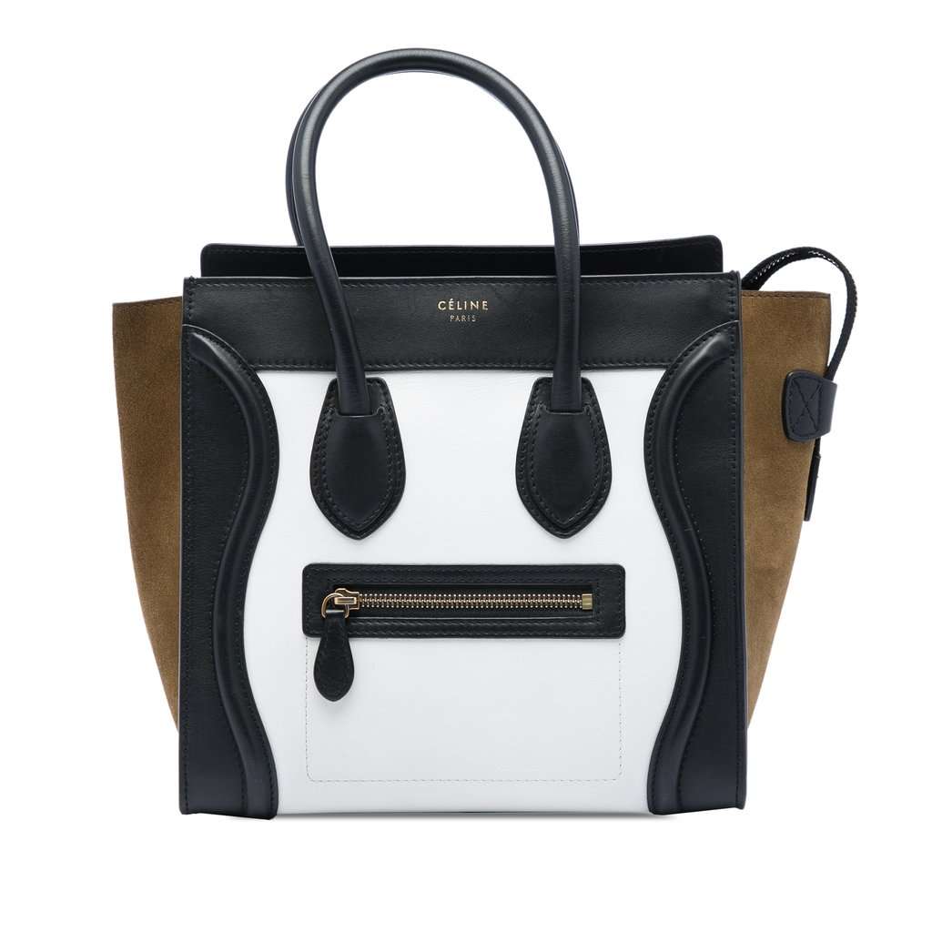 Celine Micro Tricolor Calfskin and Suede Luggage Tote White Leather Very good condition - Front View