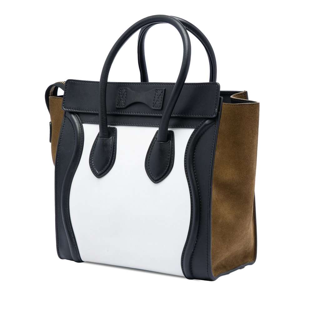 Celine Micro Tricolor Calfskin and Suede Luggage Tote White Leather Very good condition - Back View