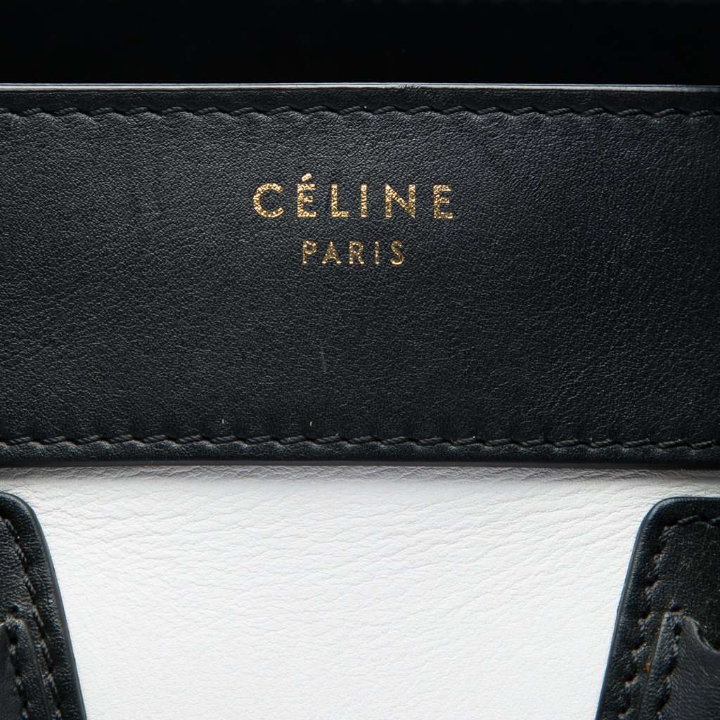 Celine Micro Tricolor Calfskin and Suede Luggage Tote White Leather Very good condition - Box View