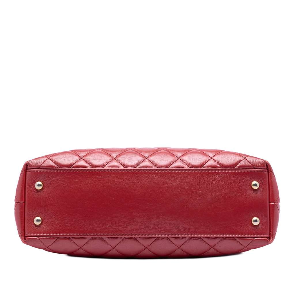 Chanel CC Quilted Calfskin Front Zip Drawstring Chain Tote Red Leather Very good - Inside View