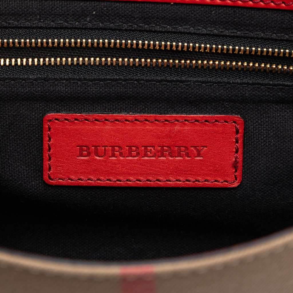 Burberry Leather and House Check Canvas Bridle Abbott Crossbody Red Leather Very good condition - Box View