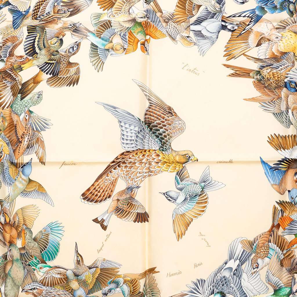 Hermès L Intrus Silk Scarf 90 Beige Very good - Back View
