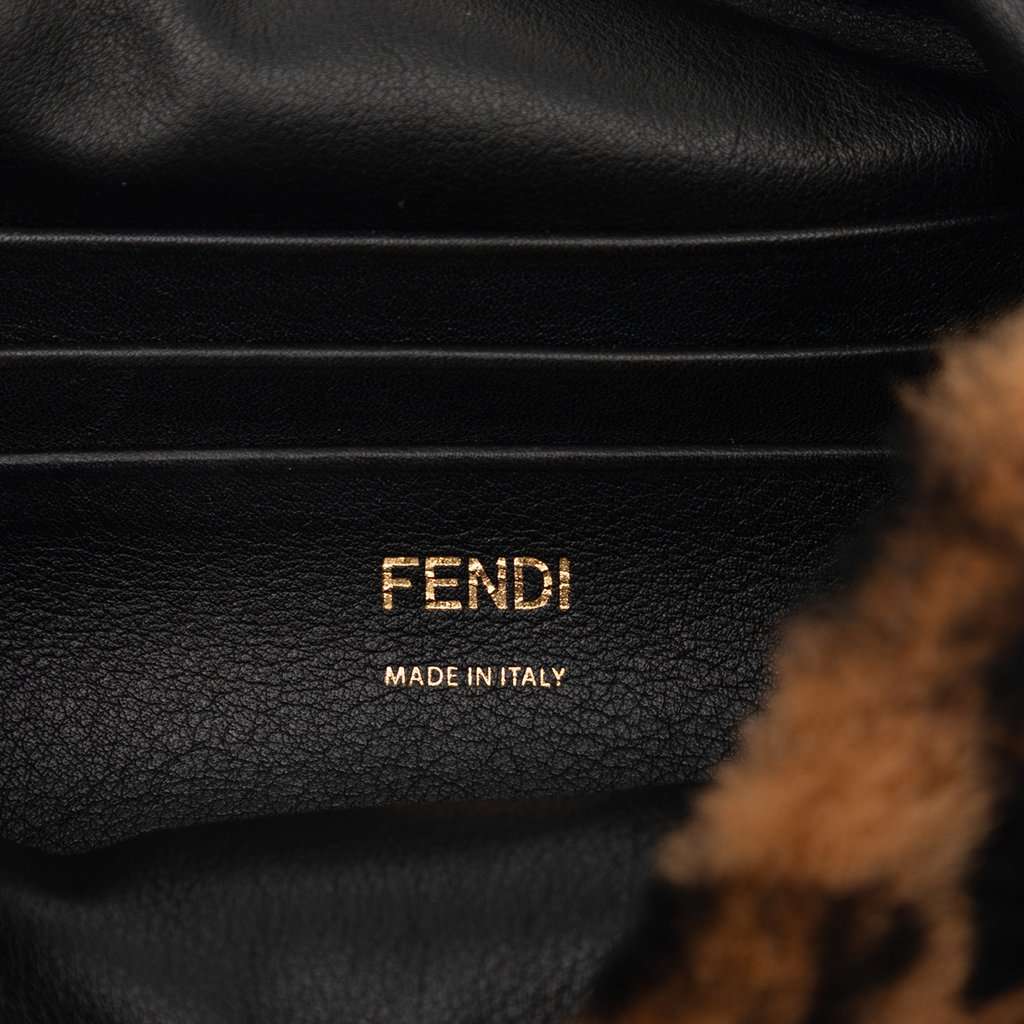 Fendi Mini Zucca Shearling Chain Baguette Satchel Brown Very good - Box View