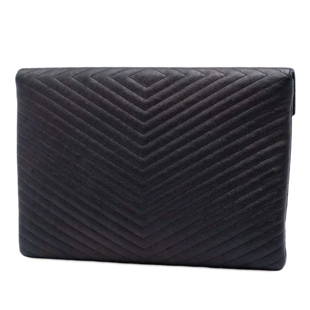 Chanel Large Chevron Caviar Statement Envelope Clutch Black Leather Very good - Back View