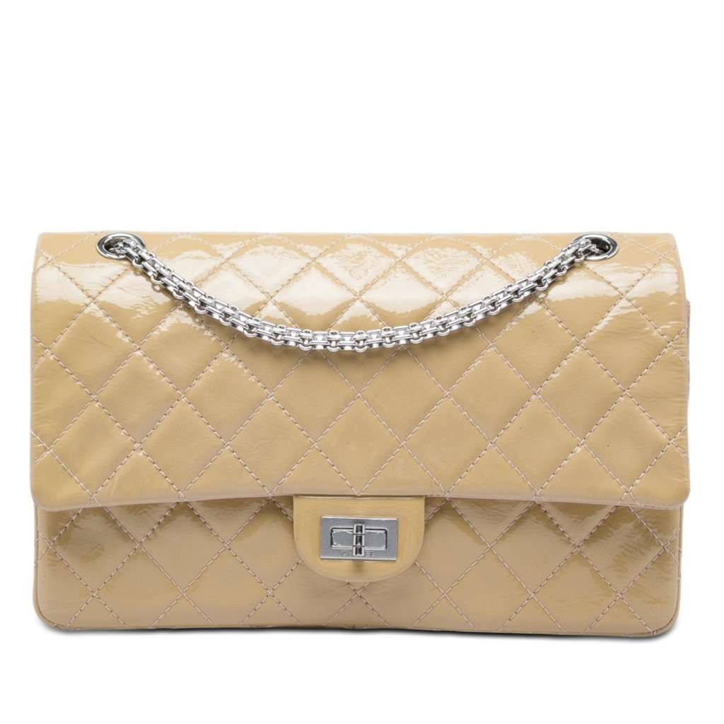 Chanel Quilted Crinkled Patent Reissue 2.55 Double Flap 226 Beige Leather Very good condition - Front View