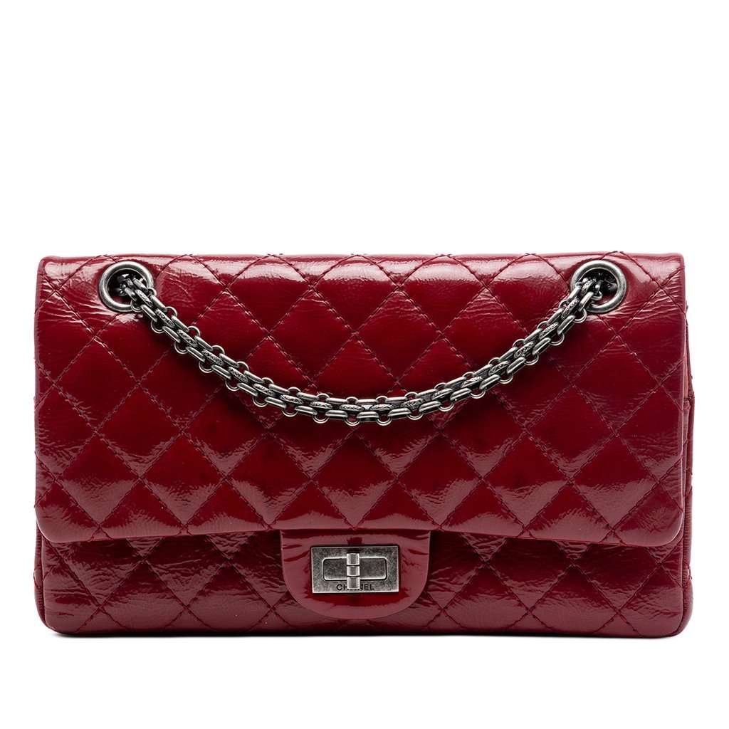 Chanel Quilted Crinkled Patent Reissue 2.55 Double Flap 225 Red Leather Very good condition - Front View