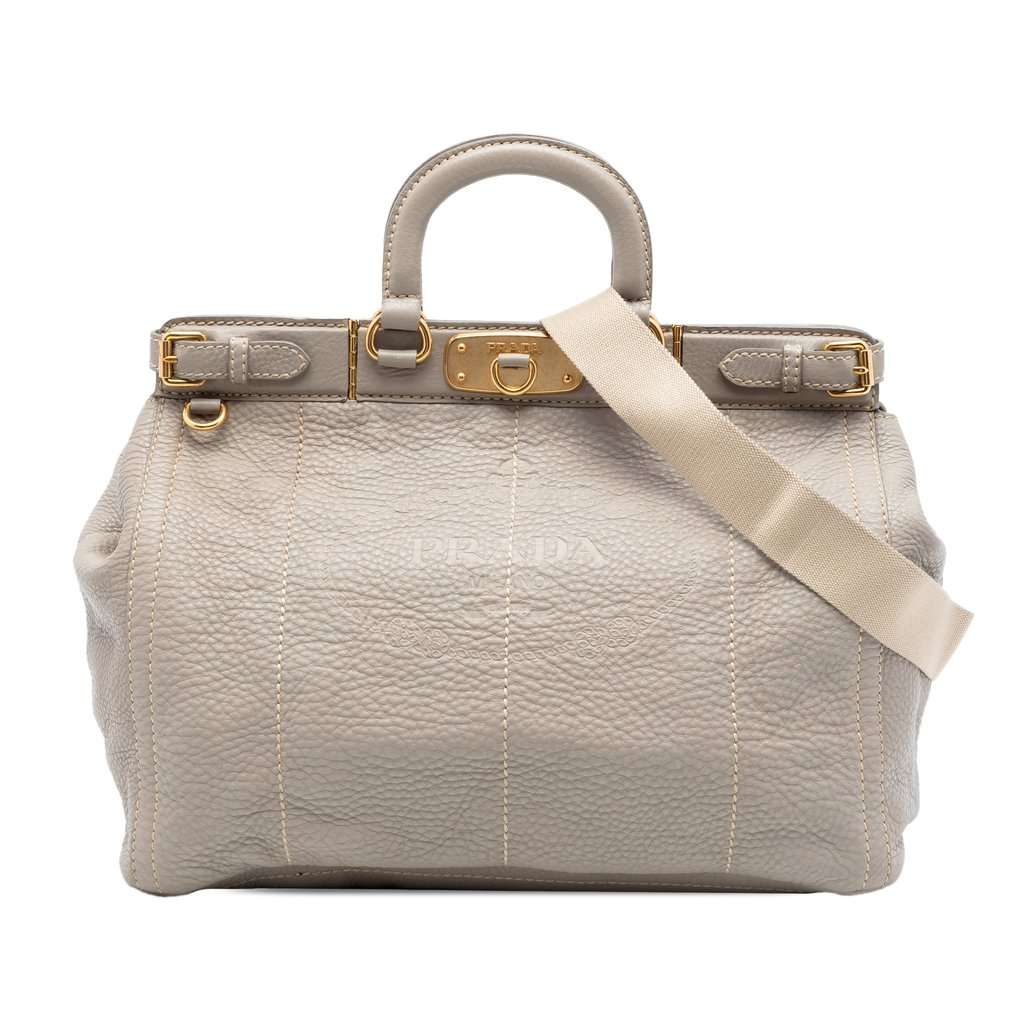 Prada Vitello Daino Canapa Logo Frame Satchel MultiColor Leather Very good condition - Front View
