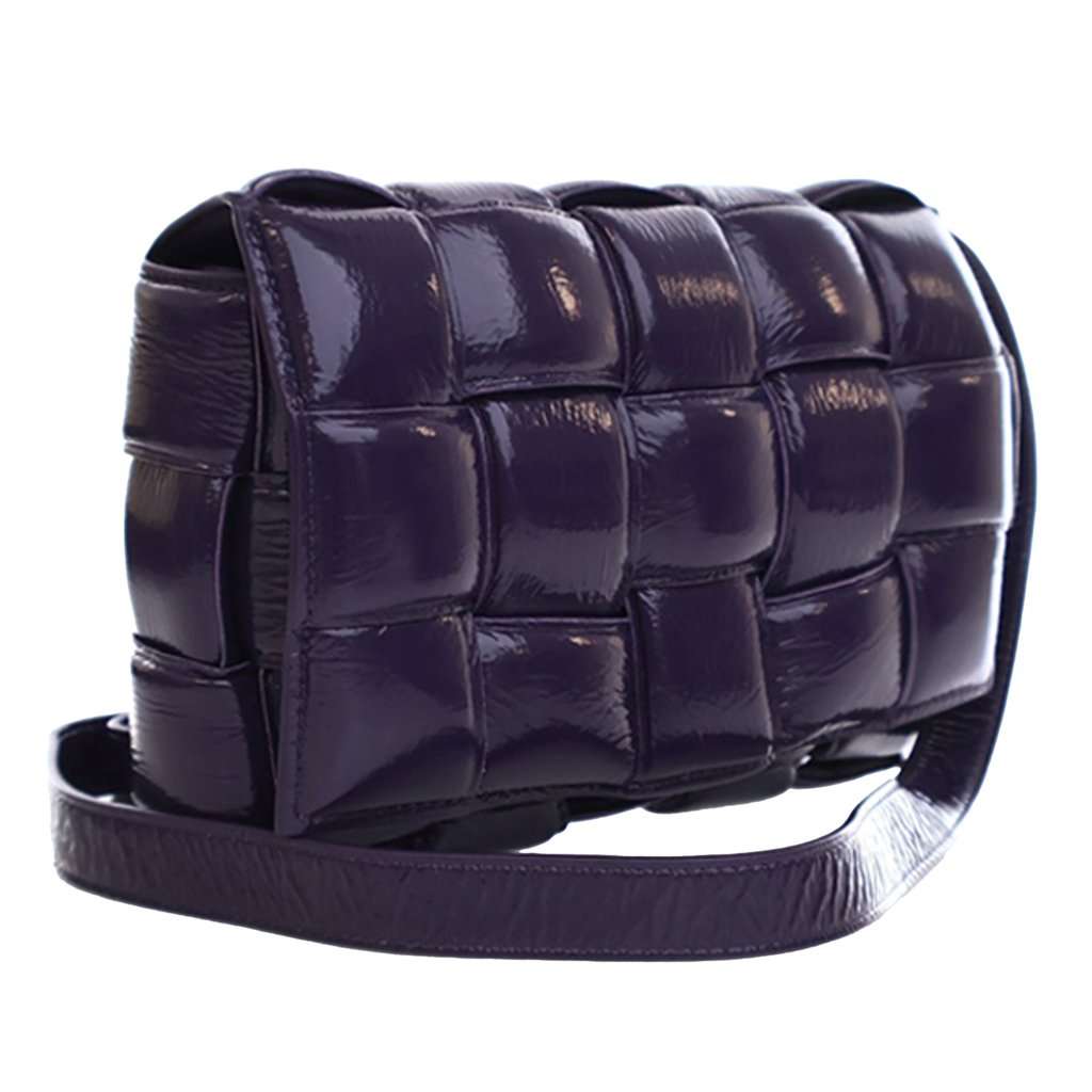 Bottega Veneta Patent Intrecciato Padded Cassette Crossbody Purple Leather Very good condition - Back View