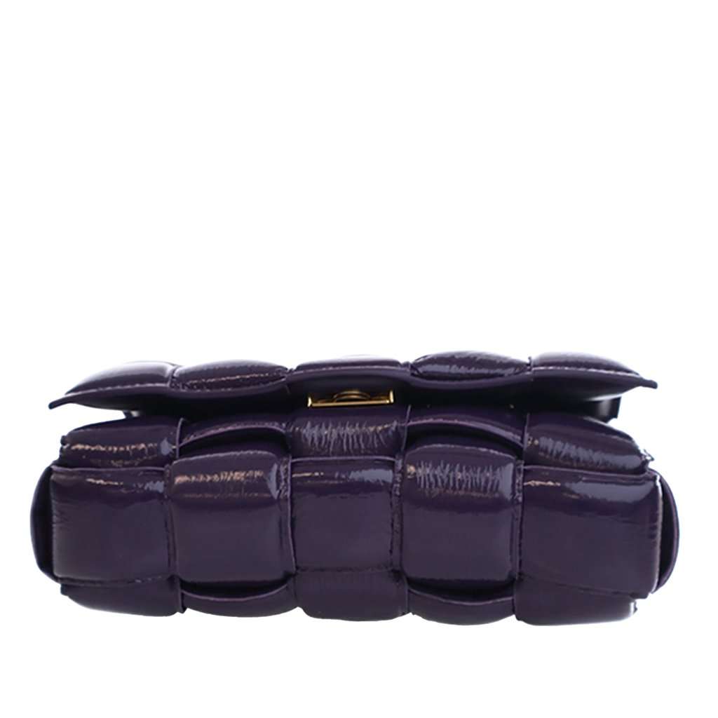 Bottega Veneta Patent Intrecciato Padded Cassette Crossbody Purple Leather Very good condition - Box View