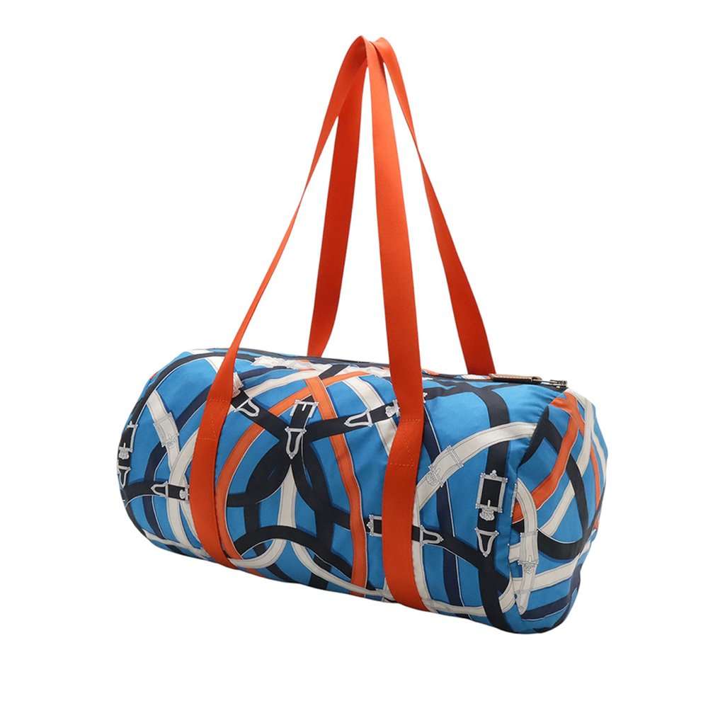 Hermès Silk and Barenia Cavalcadour Airsilk Duffle Bag 38 Blue Very good condition - Back View