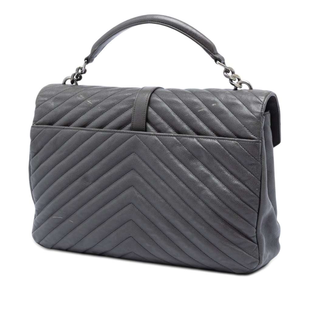Saint Laurent Large Chevron Sheepskin Monogram College Satchel Green Leather Very good condition - Back View