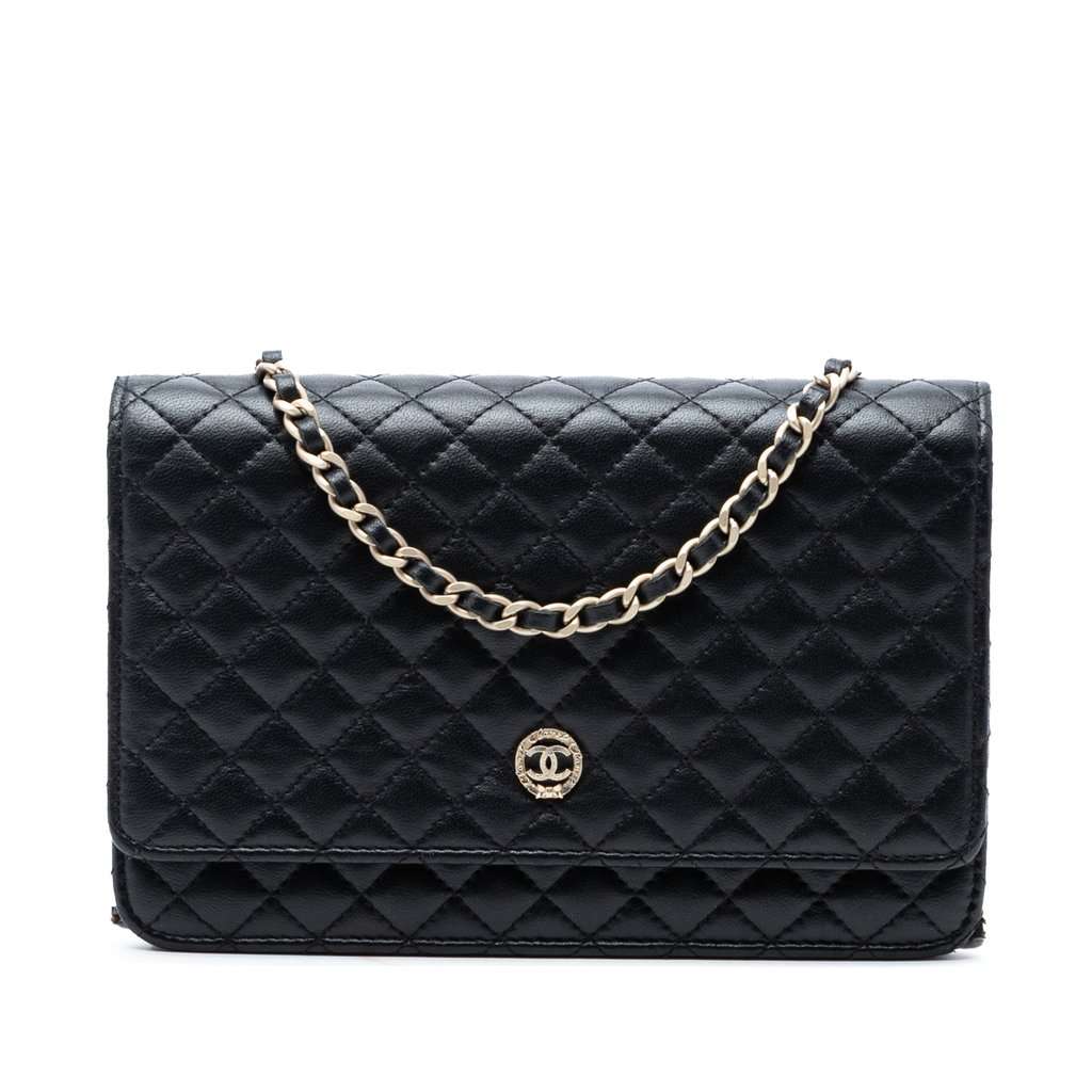 Chanel CC Microquilted Lambskin Wallet On Chain Black Leather Good condition - Front View