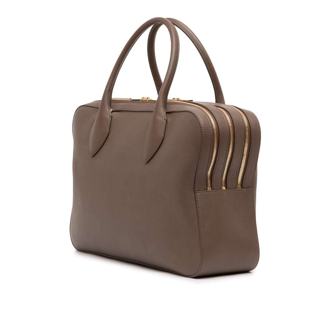 Salvatore Ferragamo Leather Stella Triple Zip Satchel Brown Leather Very good condition - Back View