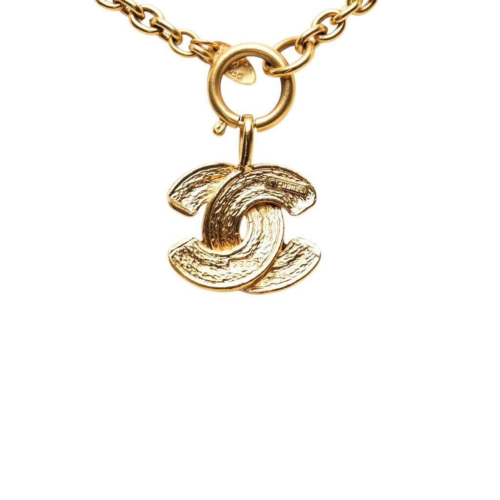 Chanel Gold Plated CC Quilted Pendant Necklace Gold Metal Very good - Back View
