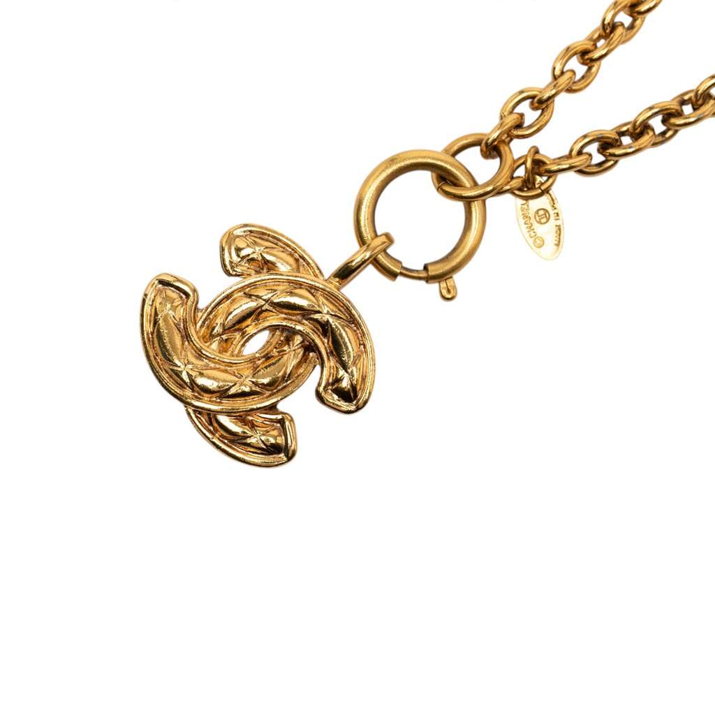 Chanel Gold Plated CC Quilted Pendant Necklace Gold Metal Very good - Inside View