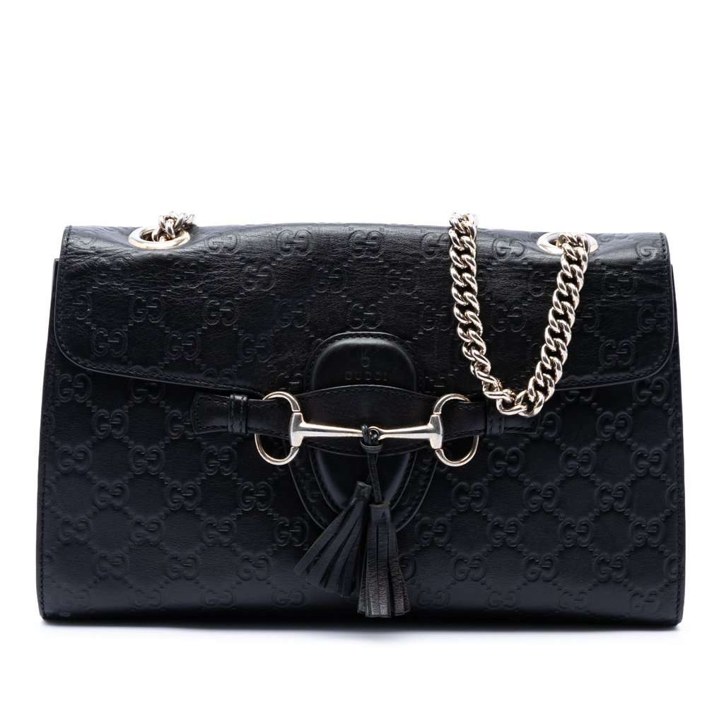 Gucci Medium Guccissima Emily Shoulder Bag Black Leather Very good - Front View