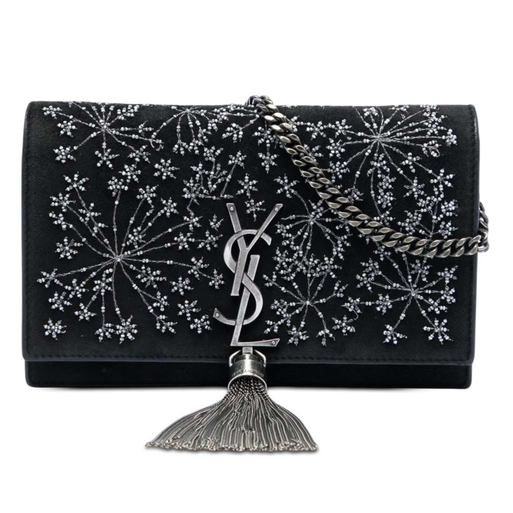 Saint Laurent Beaded Suede Monogram Kate Tassel Wallet on Chain Black Leather Very good - Front View