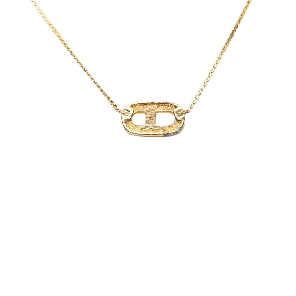 Dior Gold Plated CD Strass Pendant Necklace Gold Metal Very good condition - Back View