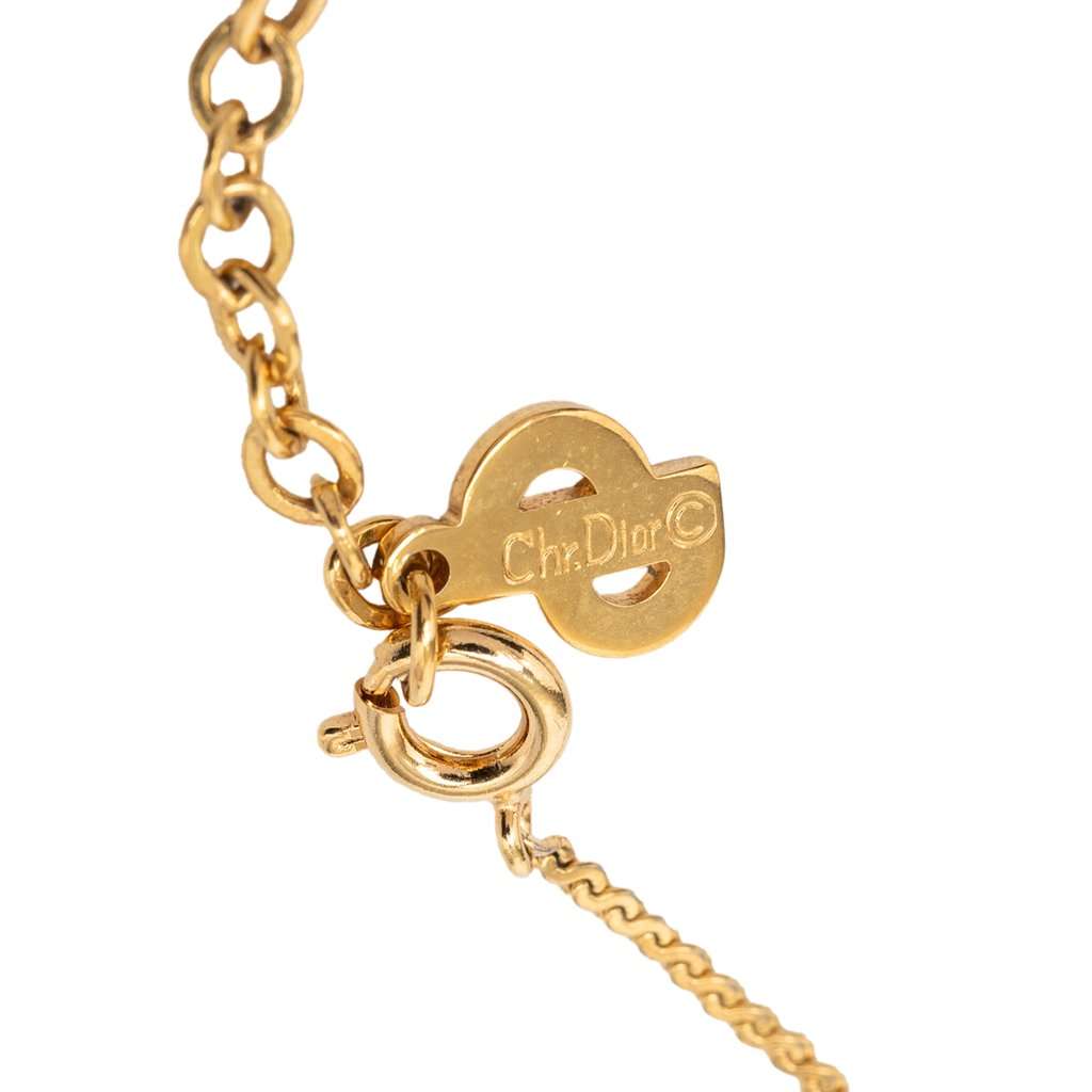 Dior Gold Plated CD Strass Pendant Necklace Gold Metal Very good condition - Model View