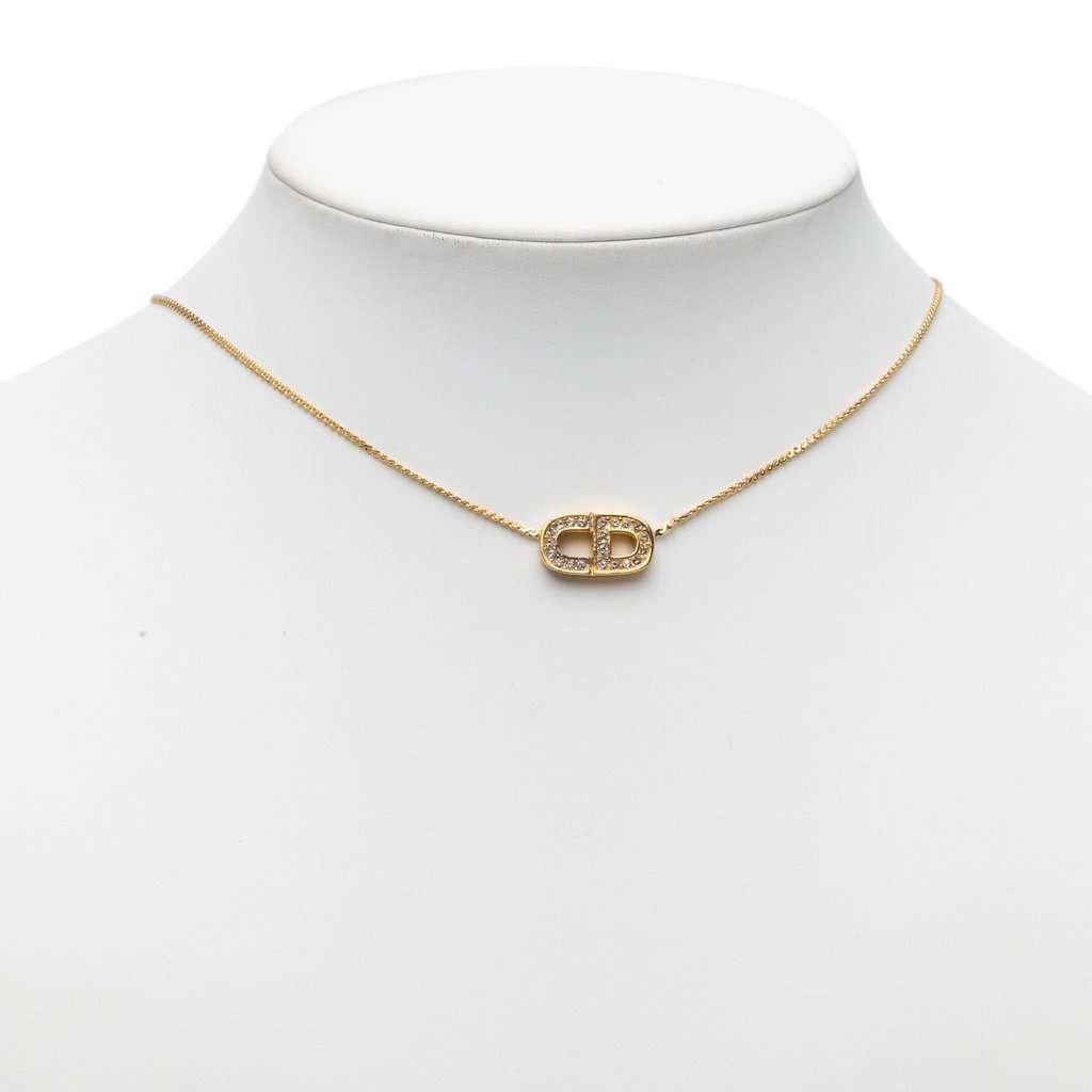 Dior Gold Plated CD Strass Pendant Necklace Gold Metal Very good condition - Box View