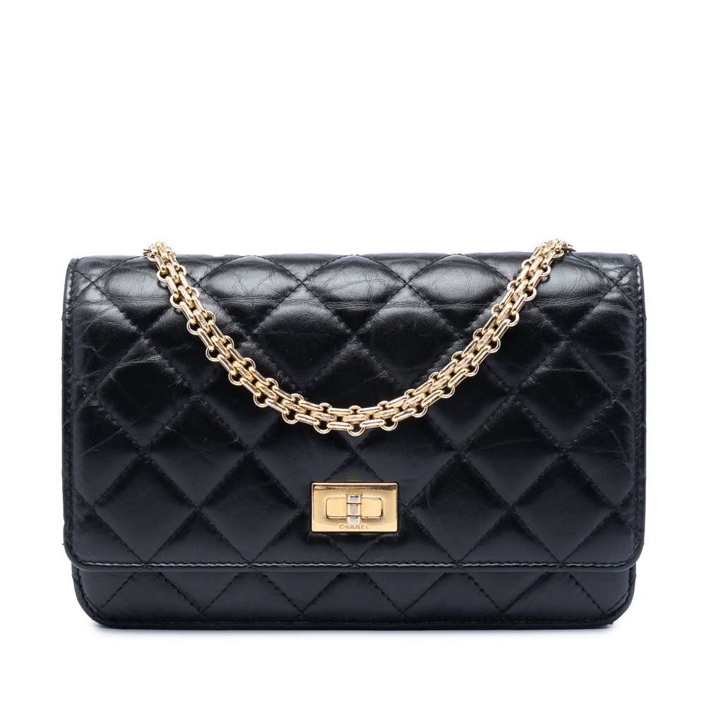 Chanel Quilted Aged Calfskin Reissue 2.55 Wallet on Chain Black Leather Very good condition - Front View