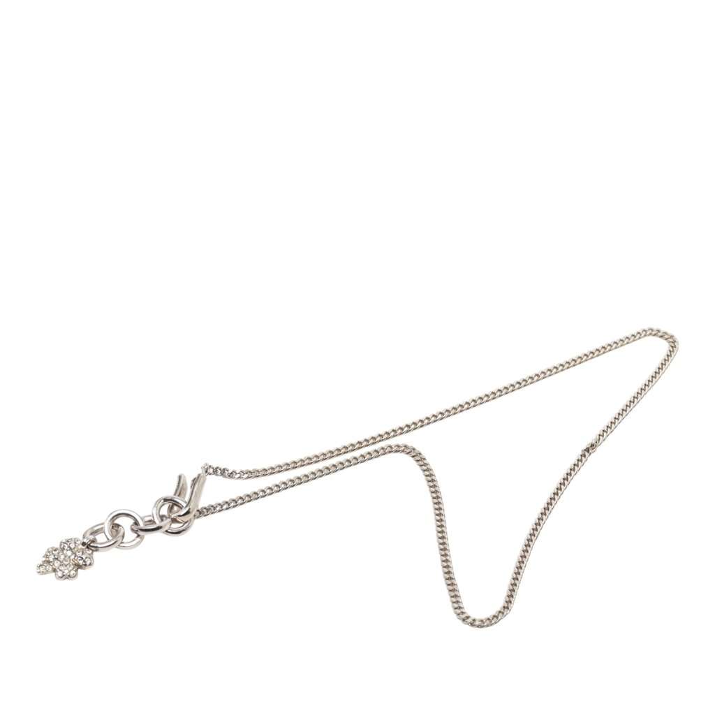 Chanel CC Brass Strass Pendant Necklace Silver Metal Very good - Front View