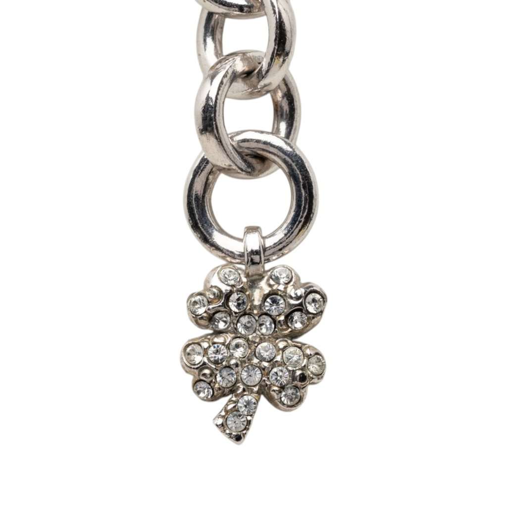 Chanel CC Brass Strass Pendant Necklace Silver Metal Very good - Back View