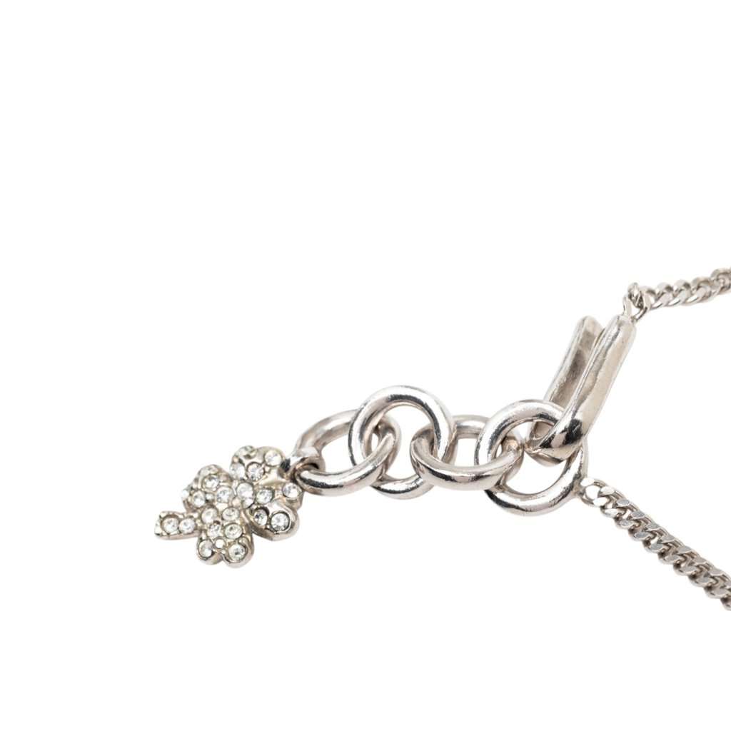 Chanel CC Brass Strass Pendant Necklace Silver Metal Very good - Model View