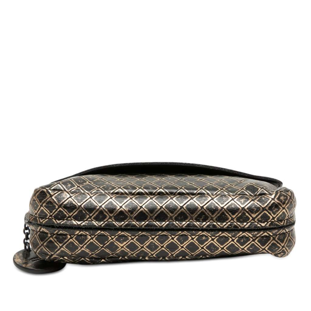Bottega Veneta Metallic Calfskin Intrecciomirage Chain Flap Crossbody Gold Leather Very good condition - Inside View