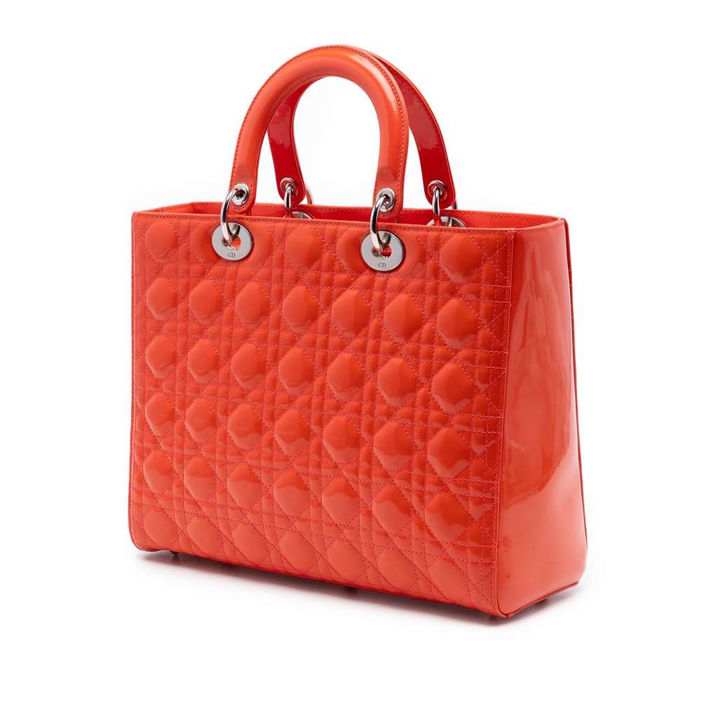 Dior Large Patent Cannage Lady Dior Orange Leather Very good condition - Back View