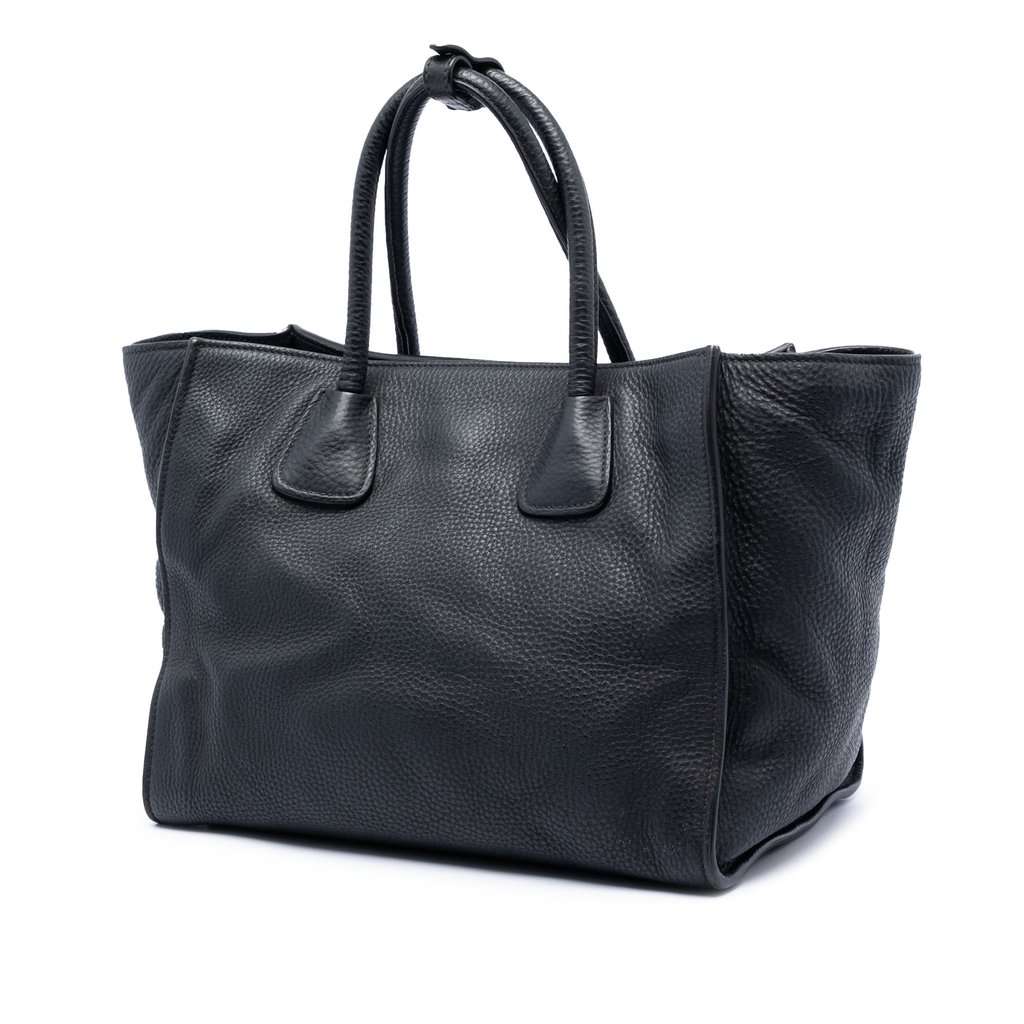 Prada Vitello Daino Front Pocket Open Convertible Tote Black Leather Very good condition - Back View