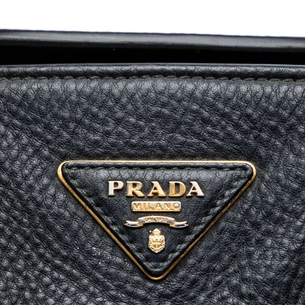 Prada Vitello Daino Front Pocket Open Convertible Tote Black Leather Very good condition - Box View