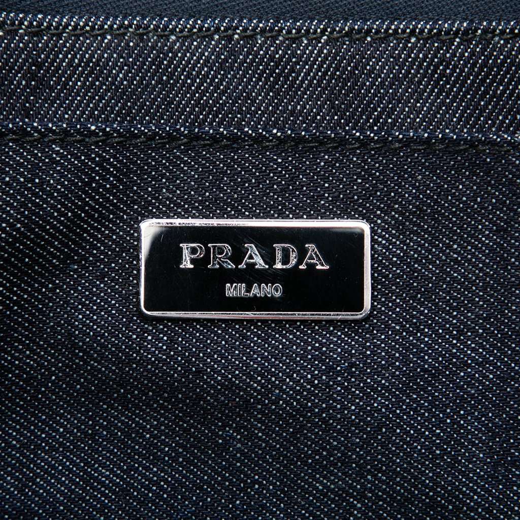 Prada Studded Denim Canapa Logo Satchel Navy Very good - Box View