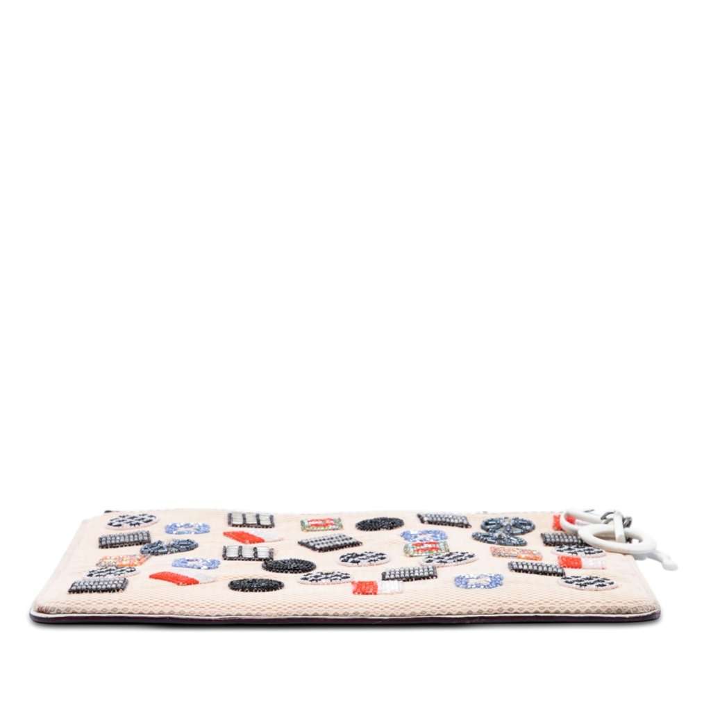 Dior Technical Fabric Mesh Embroidered Flat Stardust Pouch with Chain Beige Very good - Inside View