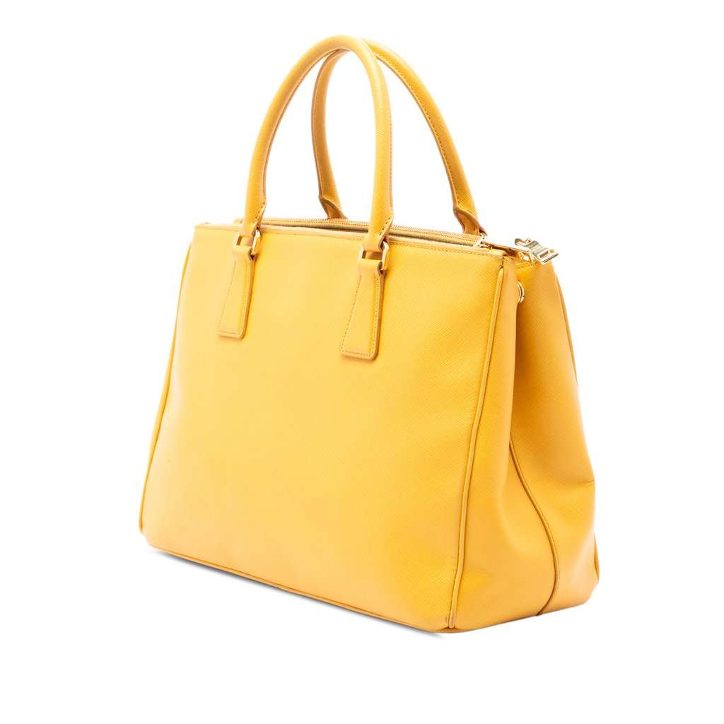 Prada Medium Saffiano Lux Galleria Double Zip Satchel Yellow Leather Very good condition - Back View