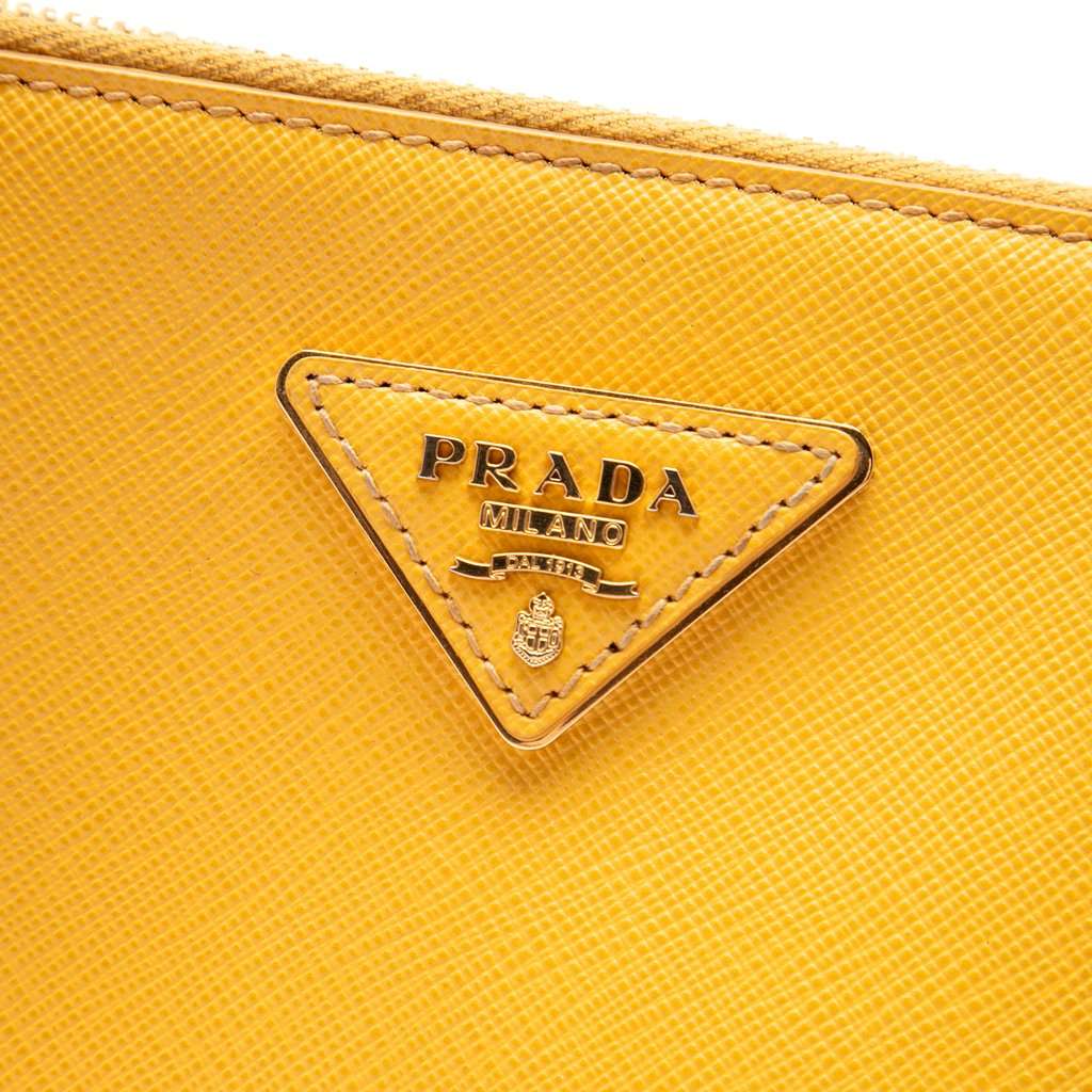 Prada Medium Saffiano Lux Galleria Double Zip Satchel Yellow Leather Very good condition - Box View