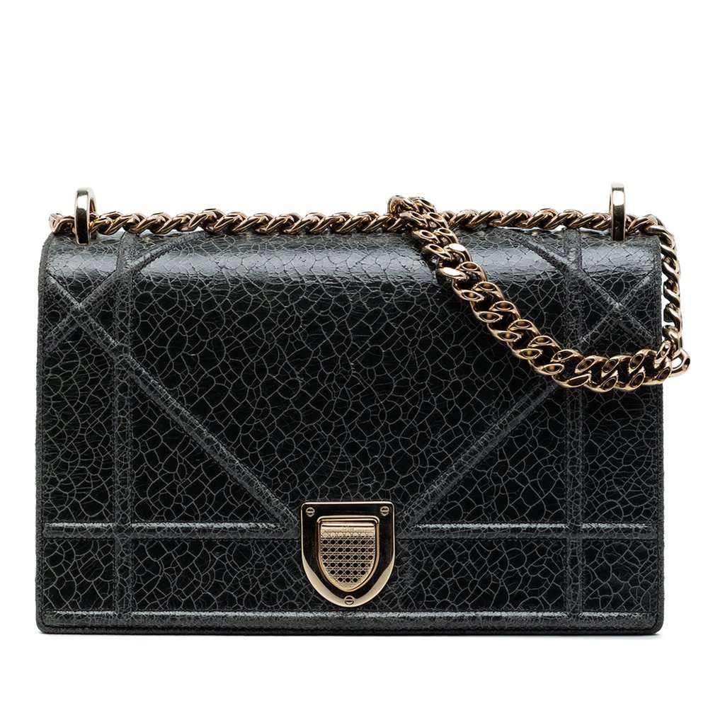 Dior Medium Crackled Deerskin Diorama Flap Black Leather Very good condition - Front View
