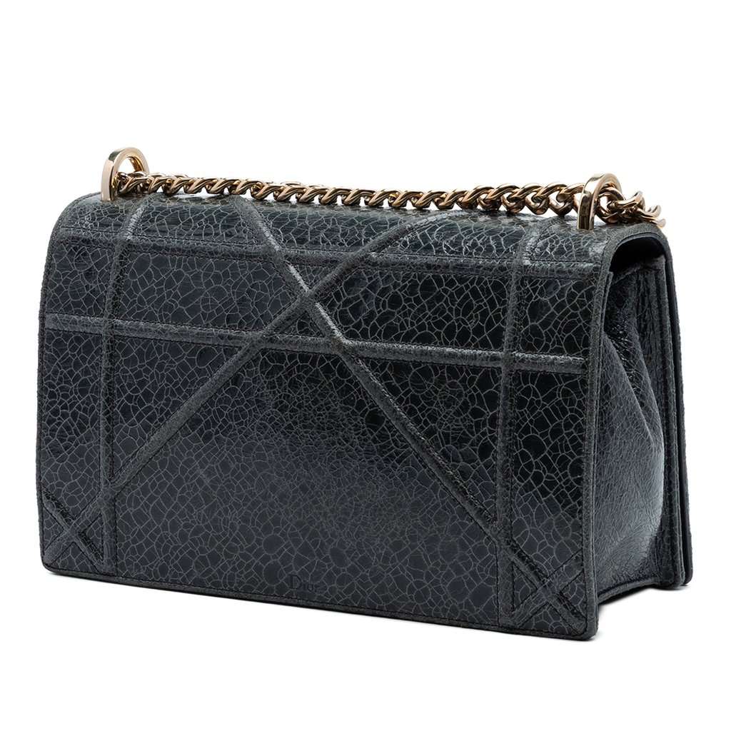 Dior Medium Crackled Deerskin Diorama Flap Black Leather Very good condition - Back View