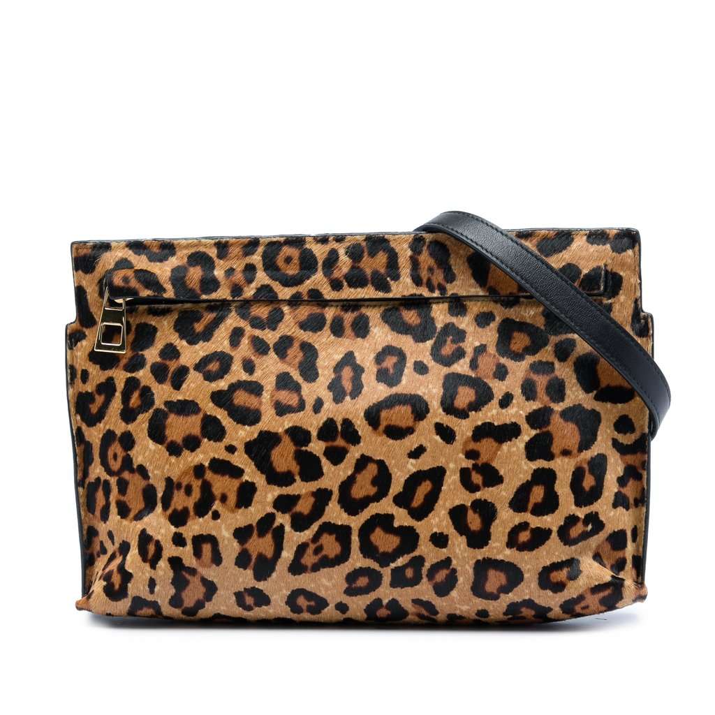 LOEWE Pony Hair Leopard Print and Calfskin Crossbody Brown Very good - Front View